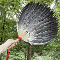 爆款優選 鵝毛孔明扇 諸葛亮羽毛扇 三層羽扇 工藝禮品扇 端午節慶典道具, 1個, G精品黑色圓扇子