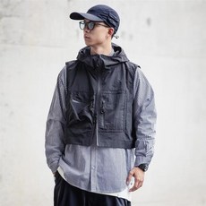在路上 山系戶外機能工裝連帽馬甲 無袖背心百搭工裝馬夾