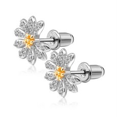 鋯石雛菊耳環，鍍銀耳飾，時尚簡約耳環