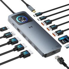Selore USB C 도킹 스테이션 3 HDMI 13-in-1 노트북 도킹 스테이션 트리플 4K HDMI 스마트 디스플레이 2.5G 이더넷 100W PD 10Gbp, Selore USB C 도킹 스테이션 3 HDMI, 1, 스페이스 그레이