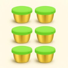 AIFUNT [엘리펀트] 70ml 스테인리스 골드 소스컵 - 실리콘 밀폐 뚜껑 포함 미니 양념통 소스볼 6P세트, 그린, 6개