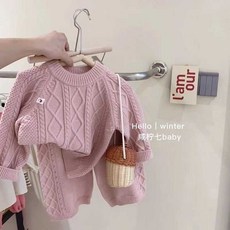 咸檸七baby 女童麻花紋針織毛衣長褲套裝