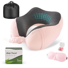 CIRORLD 여행용 메모리 100 순수 비행 비행기용 가능한 마스크가 베개 있는 조절, 8 Pink(with Bamboo Cover Gift