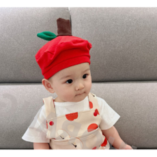 아기 사과핀 밴드 베레모 아기 여행모자 사진촬영 사과베레모