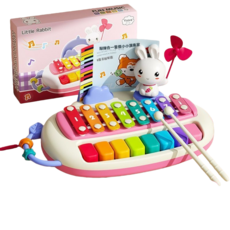 兒童八音手敲琴 - 啟蒙音樂玩具，培養節奏感與手眼協調，安全無毒材質, 1個, 兔子八音琴, 粉色