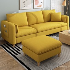 北歐佈藝沙發小戶型客廳簡約現代123組閤拆洗實木整裝三人1.8 PUVP, 黃海綿直排四人位2.34米, 1個