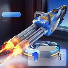전동 연사 개틀링 계곡놀이 LED 효과 물놀이 2026 워터건 물총 자동 불꽃 신형, 패키지 1 [1 배터리] 초장수명 배터리, 1개, 고급 물총 블루 캡 + 외부 물병
