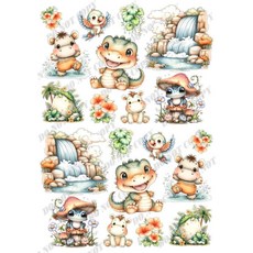 可愛動物 水轉印貼紙, 1個, 藝術紙-A4