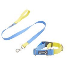 호코펫 강아지 산책 방수줄 PVC 리드줄 + 목줄, 블루옐로우