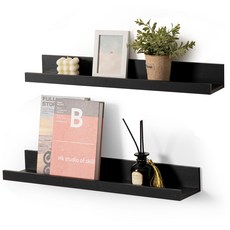 실내 벽걸이형 수납 선반 벽걸이형 다기능 수납 선반 2개 세트, 1단, 검은색