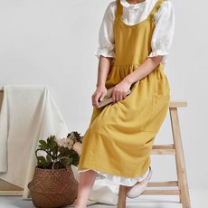 跨境圍裙韓版棉麻寬鬆款口袋印製logo麪點花藝美術揹帶工作服圍裙