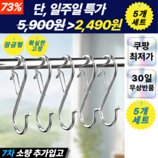 플랜하우 5P 잠금형 스텐 S자 고리 후크 걸이, 5개, 실버