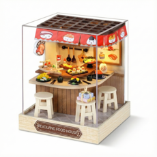 에버샵 DIY 미니어처 하우스 키트 LED 조명 룸박스 만들기 세트 미니 선물 캔디샵 카페 꽃집 공방 모형, 1개, A타입 QT-088