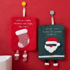 ‍ 聖誕裝飾 ‍ 珊瑚絨聖誕手帕擦手巾吸水速幹廚房衛生間擦手毛巾掛式聖誕節禮物, 1個, 方塊綠色聖誕老人1條裝