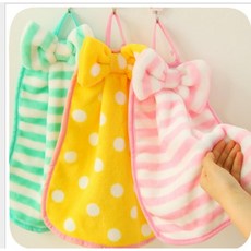 可愛蝴蝶結動物造型擦手巾 珊瑚絨加厚柔軟吸水可掛式, 1個, 動物款1條隨機