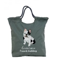 法鬥刺繡手提袋，輕巧耐用簡約時尚，繩索手柄設計購物休閒必備, 鬥牛犬, 1個