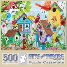 Bits and Pieces 성인용 대형 500피스 직소 퍼즐 - 아티스트 Kathy Bambeck의 'Birdhouse Garden' 완성된 사이즈: 45.7cm x 61c, 500 Piece "Birdhouse Garden" P