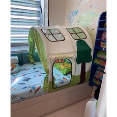 암막 벙커 침대 이층 터널 캐노피 침대동굴 가리개 실내 놀이텐트 2층형 침대 분위기, 딥그린