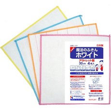 日本デンソー 주 일본덴소 대용량 마법의 행주 화이트 아울렛 제품 30cm 4매입 키친크로스 대행주 W 509, 1개