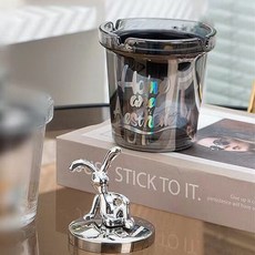 不同凡響 2024新款帶蓋菸灰缸 ins風時尚個性客廳漏斗式菸灰缸裝飾品 男生禮物 父親節禮物, H小兔菸灰英文, 1個