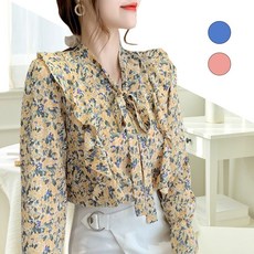 플라워 블라우스 호텔 여행 바다 호캉스 브이넥 긴팔 핑크 드레스 웨딩 데일리 러블리 캐주얼 비치