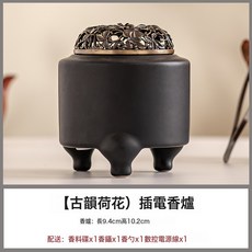 新中式簡約古韻荷花插電高溫薰香爐液晶屏數顯定時檀香調溫香薰爐, 1個