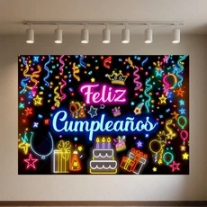 글로우 네온 생일 축하 배경 용품 댄스 카니발 파티 장식 반짝이는 사진 촬영, 01 120x90cm, 09 qmy512-9