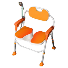 日本熱賣可折叠調節老人洗澡椅，浴室防滑安全洗澡椅，孕婦淋浴椅，多功能浴室椅，高度可調, 1個, 橙色【折疊款+加寬凹槽+五檔調節+防滑墊, 橙色【折疊款+加寬凹槽+五檔調節+防滑墊