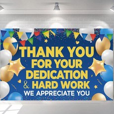 Thank You Banner – 선생님 직원 의사 간호사 및 자원 봉사자 인정을 위한 'We Appreciate You' 배경 블루 골드 감사 파티 장식 (180 x, Thank You Banner – 선생님, 직원, 의사