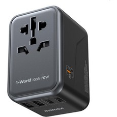 MOMAX 1-World GaN 70W 旅行用萬國插座 氮化鎵 PD 充電頭, 1個, 黑色 PD 70W, 黑色, PD 70W