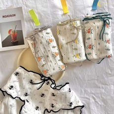 【泡芙小店】純棉小碎花內褲 甜美木耳邊 全棉抗菌少女內褲, 單件裝小碎花【小黑】,XL【建議110-140斤】