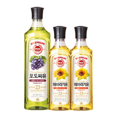 해표 포도씨유 식용유 +해바라기유, 2개, 900ml