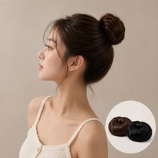 내추럴 로우번 부분가발 똥머리 밴딩 올림머리 가발, 1개, 브라운+블랙 1개, 브라운+블랙