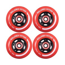 Rollerex VXT500 인라인 스케이트 휠 - 4팩 베어링 스페이서 및 와셔 옵션 실내 실외 스케이팅용 내구성 있는 교체 롤러 블레이드 80mm 터프 그린 164556, Rocket Red