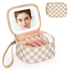 RELAVEL MINI MAKEUP BAG STRAP RECHARGEABLE TRAVEL WORK COSMETIC FLORAL WRIST LED POUCH POOL UPS FOR, 02Plaid, 1Mini
