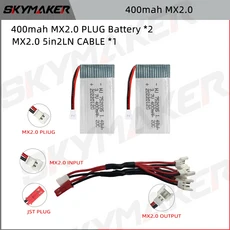 3.7V 400mAh Lipo 배터리 20C 고속 드론 교체 752035 모델 항공기, 16 1sMX20-2B400-5in2LN