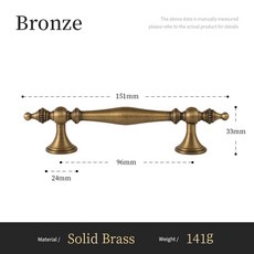 Santaya 산타야 브론즈 솔리드 앤틱 황동 캐비닛 손잡이 옷장 손잡이 찬장 문 손잡이 주방 캐비닛 손잡이 브론즈 손잡이, 3) Hole spacing96mm