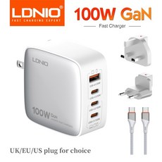 LDNIO 100W GAN 14 충전기 S23 어댑터 멀티 XY 유형 MAX USB 15 여행용 12 포트, 01 US EU UK Plug, 01 WHITE