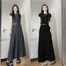 女款休閒套裝 灰色 短袖 高腰 修身