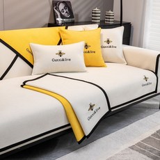 沙發坐墊 靠墊 坐墊 靠背腰墊 防滑 加厚四季通用雪尼爾沙髮墊靠背巾簡約現代北歐布藝防滑坐墊皮沙髮罩套, 小蜜蜂-綠色