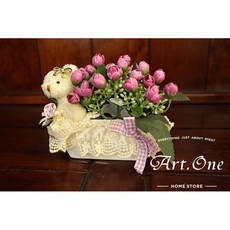 鄉村風蕾絲熊花盒，可愛小熊造型花器，精緻蕾絲花邊擺飾，提升居家品味, 1個