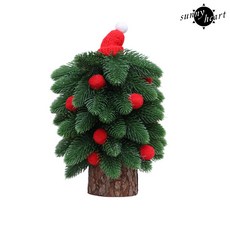 【限時下殺】桌面迷你聖誕樹小人造松樹帶木製底座和紅球 適用於室內家庭廚房餐桌裝飾lwt1