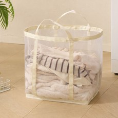 이지몰 대용량 메쉬 빨래 바구니 손잡이 세탁 햄퍼, 아이보리