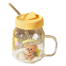 엠디지에프스위트홈 버터베어 빨대 유리컵 780ml, 1개, 옐로스타