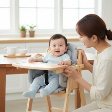 원목 아기 식탁의자 유아 이유식 하이체어 식판 포함, 상세페이지 참조