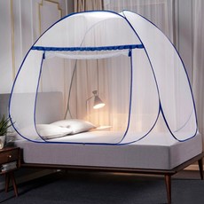 방충 2인용 원터치 모기장 텐트 침대 방충망 150X200CM 블루