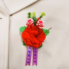 카네이션 브로치 조화 연휴 공휴일 퀵가능 한송이 비누꽃 어버이날 스승의날 단체 서울경기/지방~퀵(착불), 1개, 가나 코사지 2호 방울 핑크리본