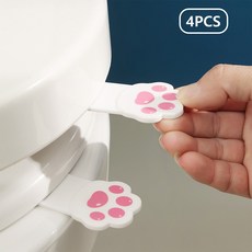 고양이 변기손잡이 발자국변기커버위생 손잡이, 흰색+브라운, 4개