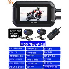 오토바이 블랙박스 주행기록기 전용 전후방 듀얼 전후 모니터 라이딩 방수 메모리, M5X 플래그십 HD GPS 원격 위치 64G, 1GB