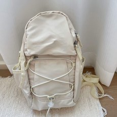登山神器 貝爾小眾抽繩雙肩包撞色輕便旅行包戶外野餐造型背包書包小背包, 米白色